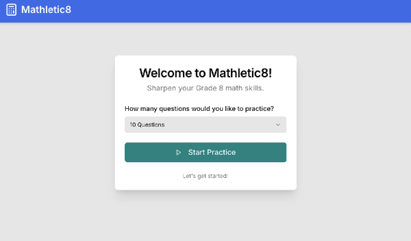 Mathletic8 dashboard showing a math problem